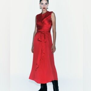 NWOT Zara Women’s Red Satin Effect Dress ZW Collection Size XS